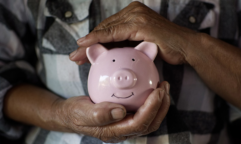 hands holding a piggie bank safe retirement income